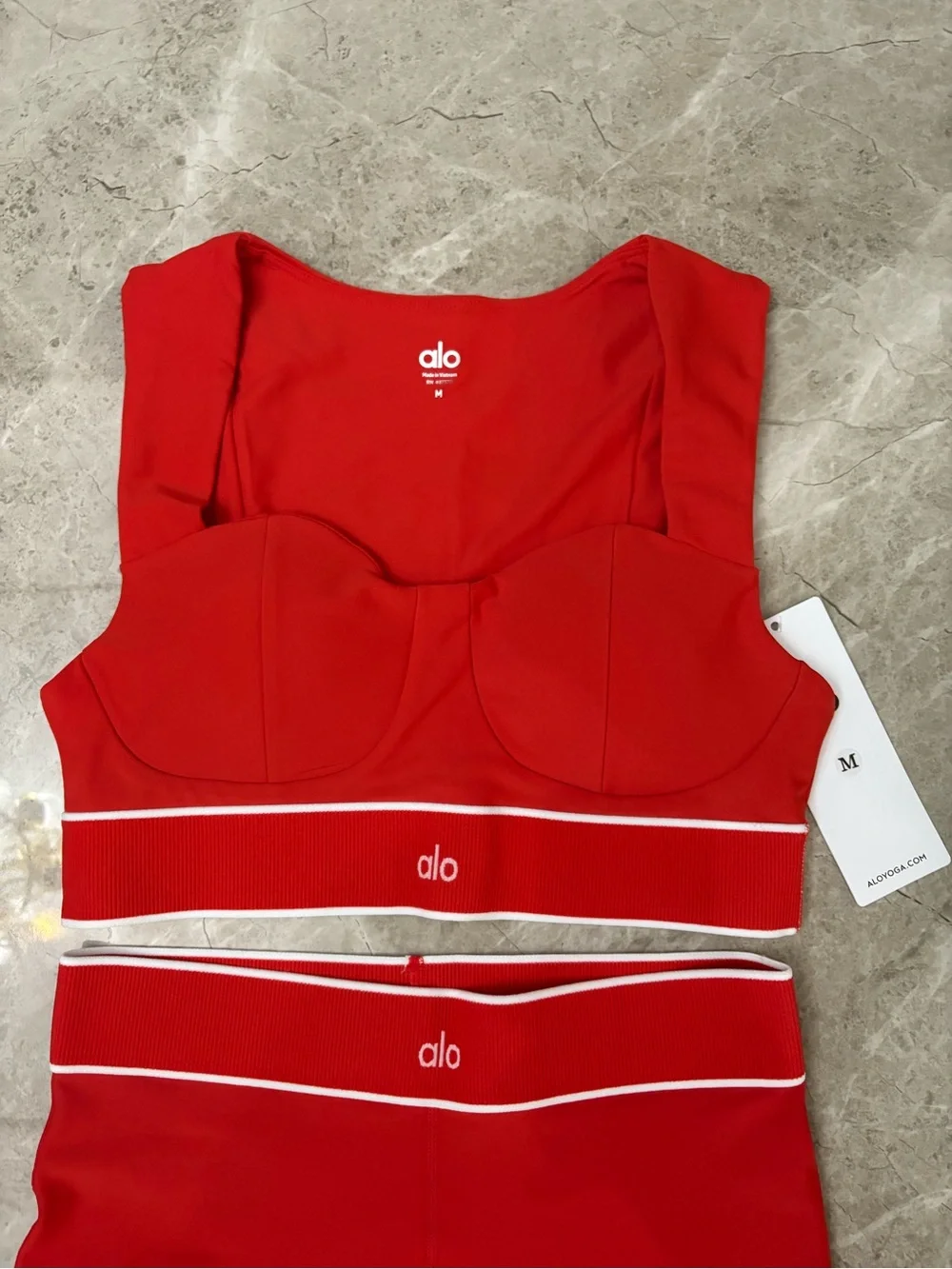 ALO Yoga Red High-Rise Leggings and Matching Sports Bra Set